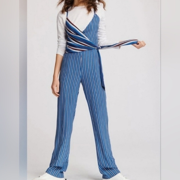 Rag & Bone Felix Stripe Jumpsuit V-neck Criss-Cross back - Picture 1 of 14